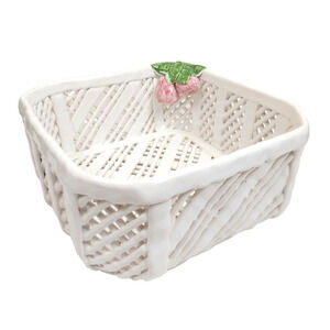 Vintage Ceramic Pottery Basket Fruit Bowl Savoir Vivre Made in Portugal w Fruit